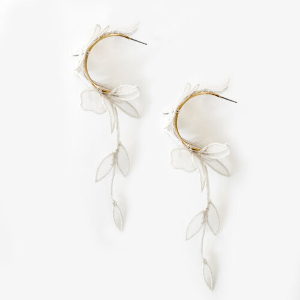 White Floral Earrings - Cleo Floral Hoop